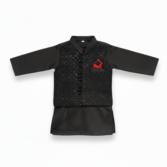 Black Kurta Pajama with Waistcoat