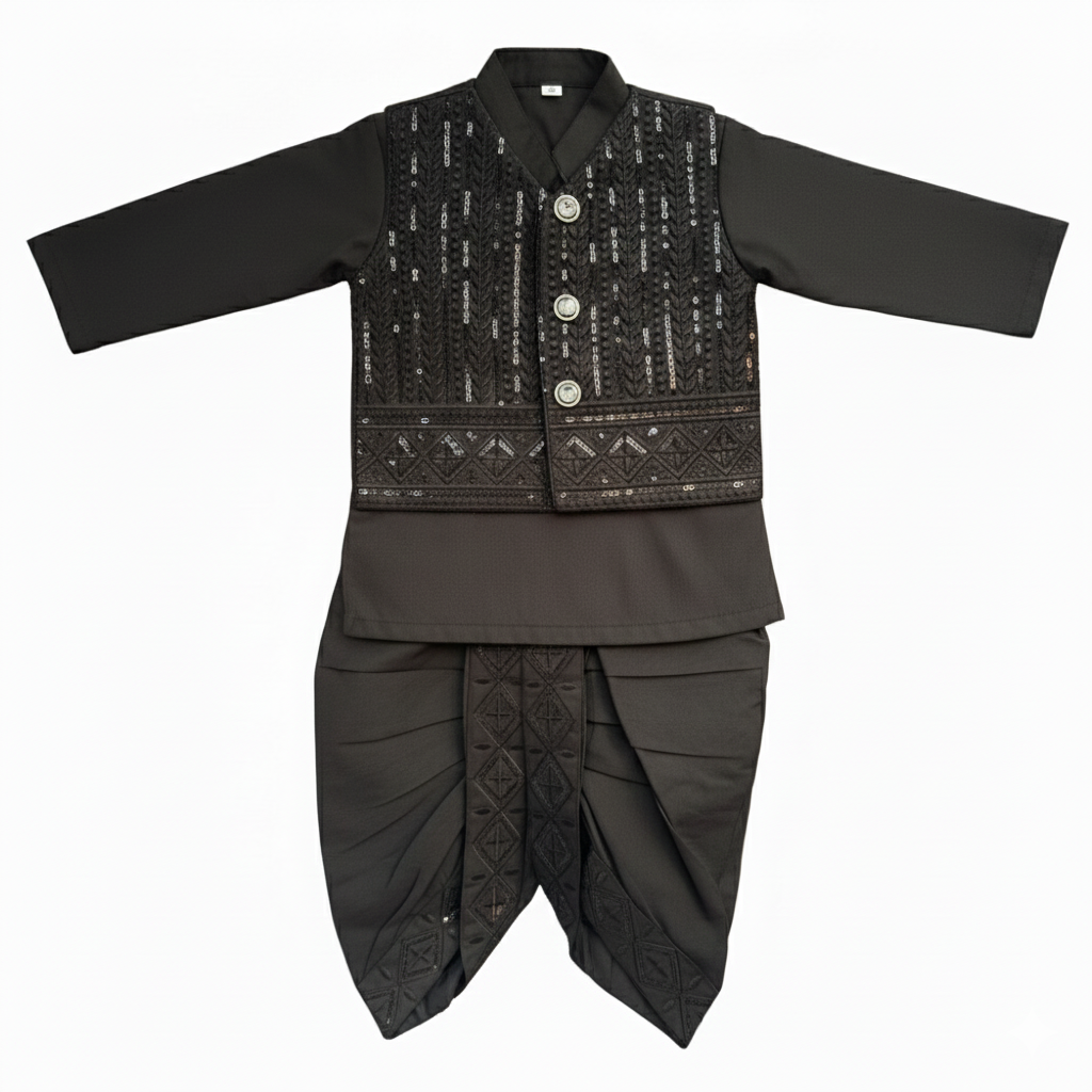 Black Premium Dhoti Kurta With Waistcoat