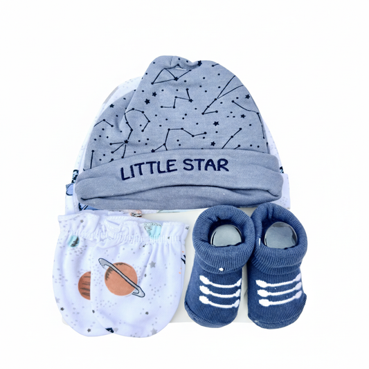 Little Star 4 Piece Cap With Mittens & Booties