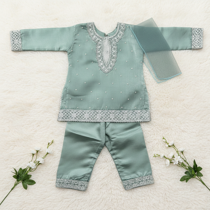 Green Eid Girl 3 Piece Dress