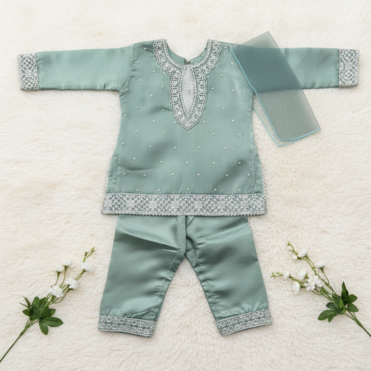 Green Eid Girl 3 Piece Dress