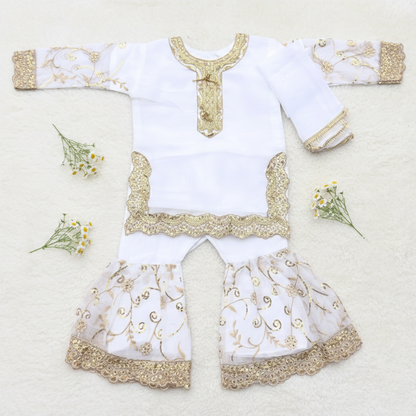 White Eid Girl 3 Piece Dress
