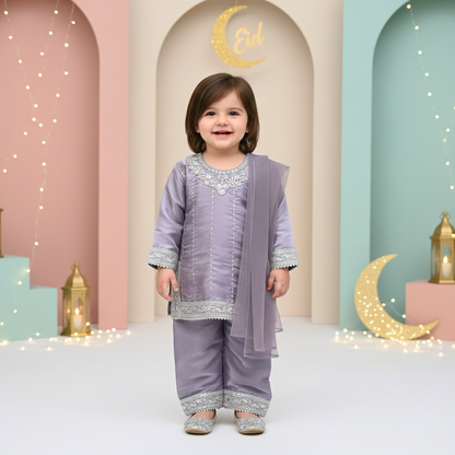 Purple Eid Girl 3 Piece Dress