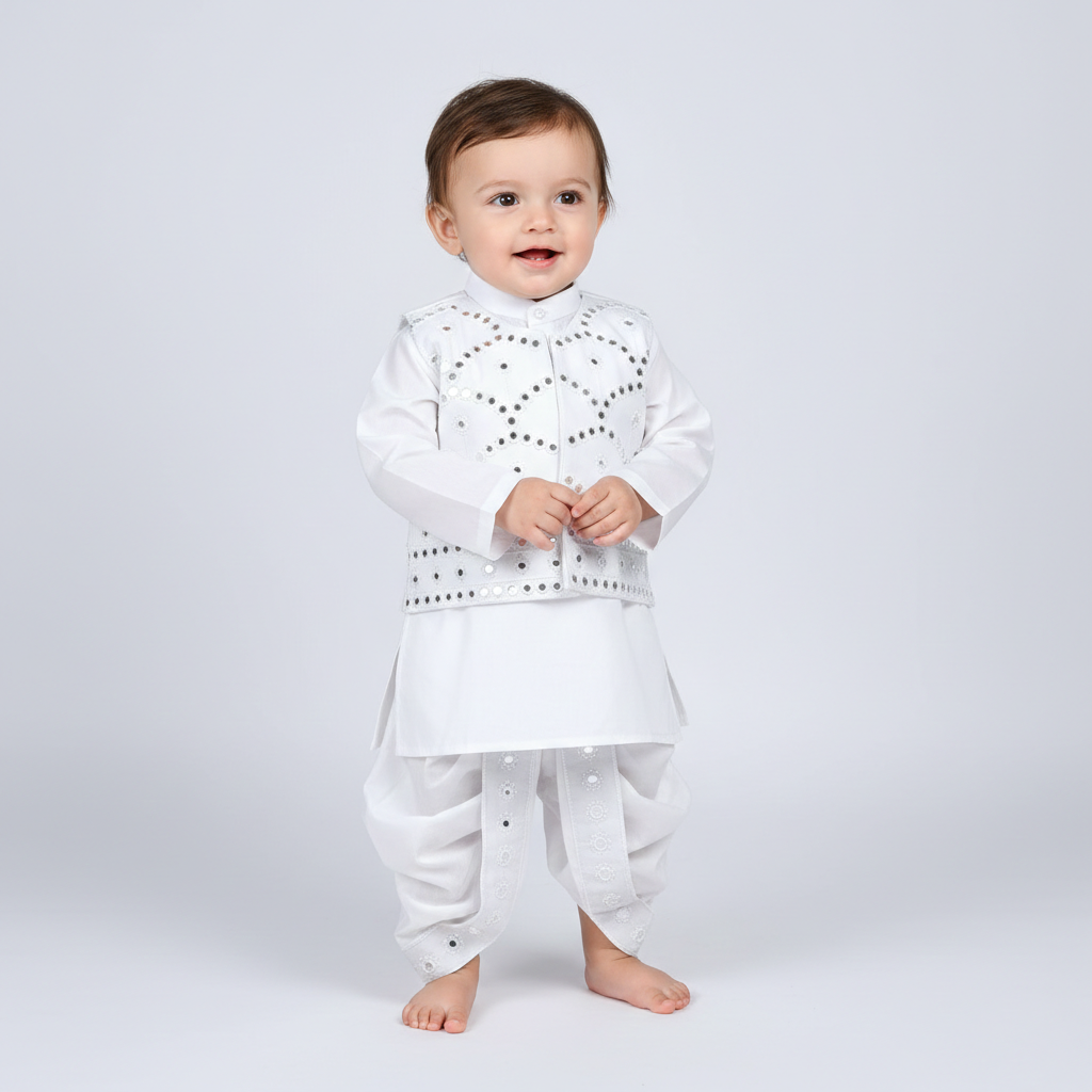 Royal White Dhoti Kurta With Waistcoat
