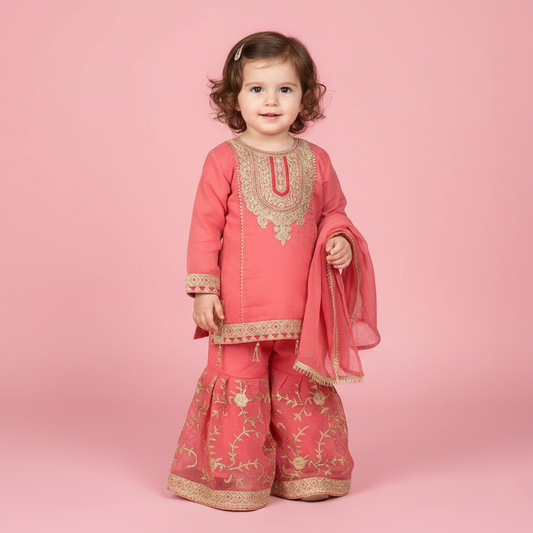 Pink Eid Girl 3 Piece Dress (Premium)