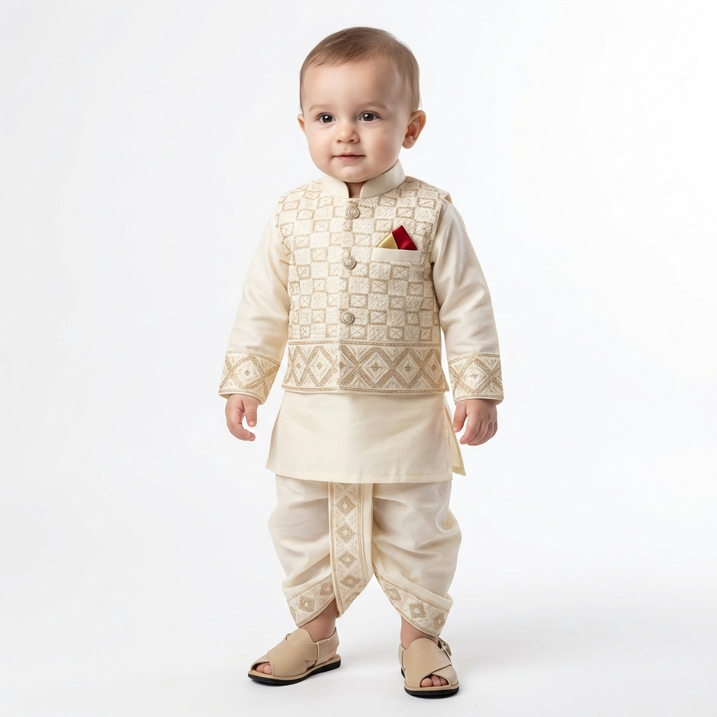 Premium Boski Dhoti Kurta With Waistcoat