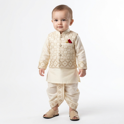 Premium Boski Dhoti Kurta With Waistcoat