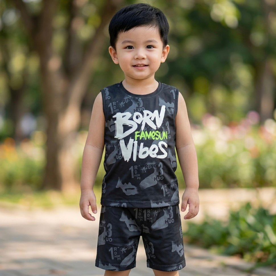Kids Sando & Short Set Born Vibes