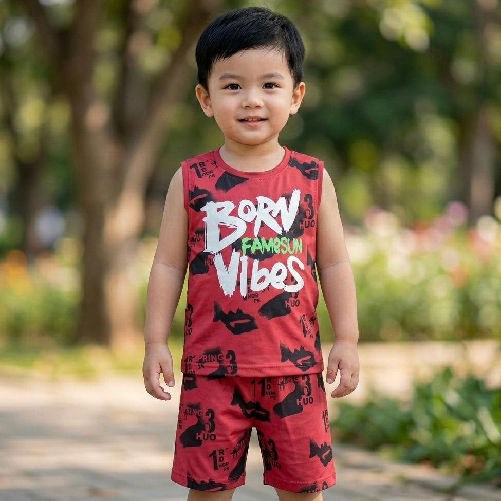 Kids Sando & Short Set Born Vibes