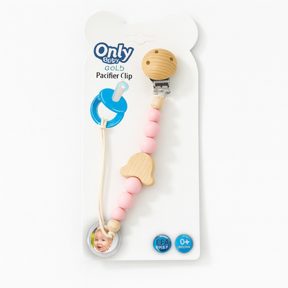 Wooded Bear With Silicone Pacifier Chain