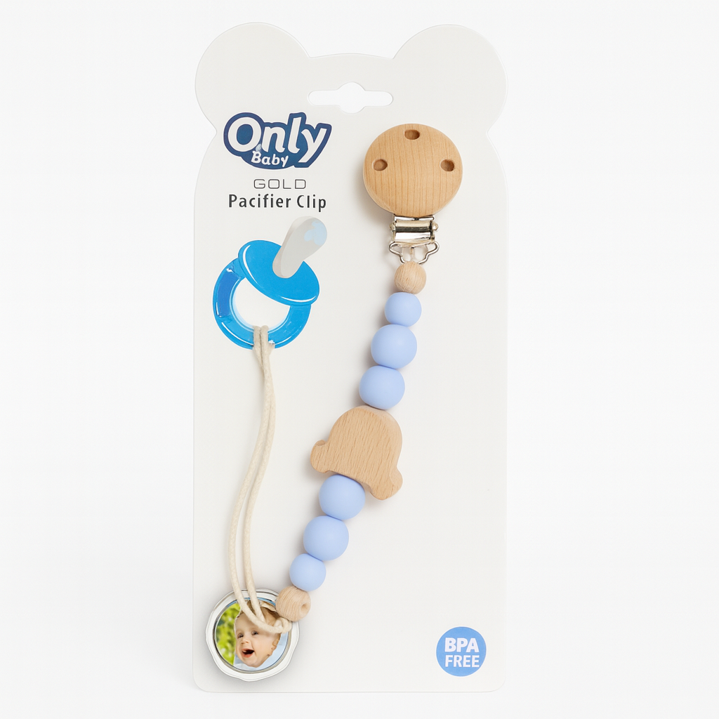 Wooded Bear With Silicone Pacifier Chain