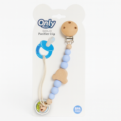 Wooded Bear With Silicone Pacifier Chain
