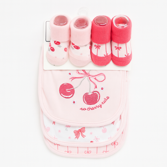Cherry 5 Piece Bib Set With Booties